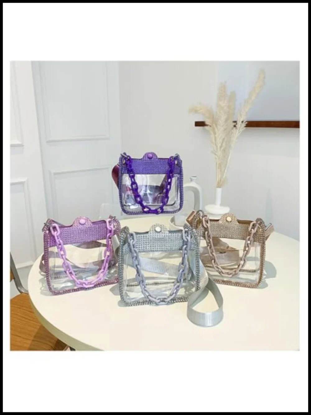 Clear Chain Evening Clutch Bag Stadium Approved Rhinestone Handbag Shoulder